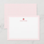 Strawberry Pink Gingham Border Personalized Mitteilungskarte (Vorne/Hinten)