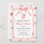 Strawberry Pink Gingham Girl Baby Shower Einladung (Vorderseite)