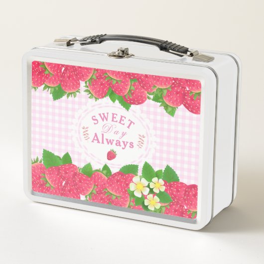 Strawberry Pink Gingham Metall Brotdose (Vorderseite)