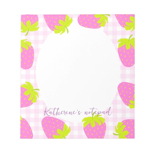 Strawberry Pink Gingham Notizblock (Vorderseite)