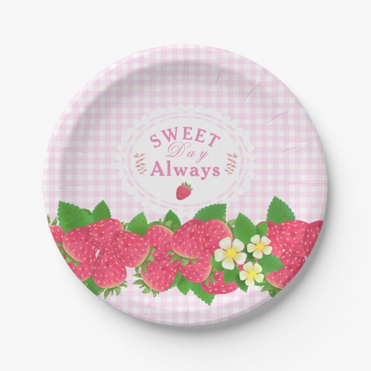 Strawberry Pink Gingham Pappteller (Vorderseite)