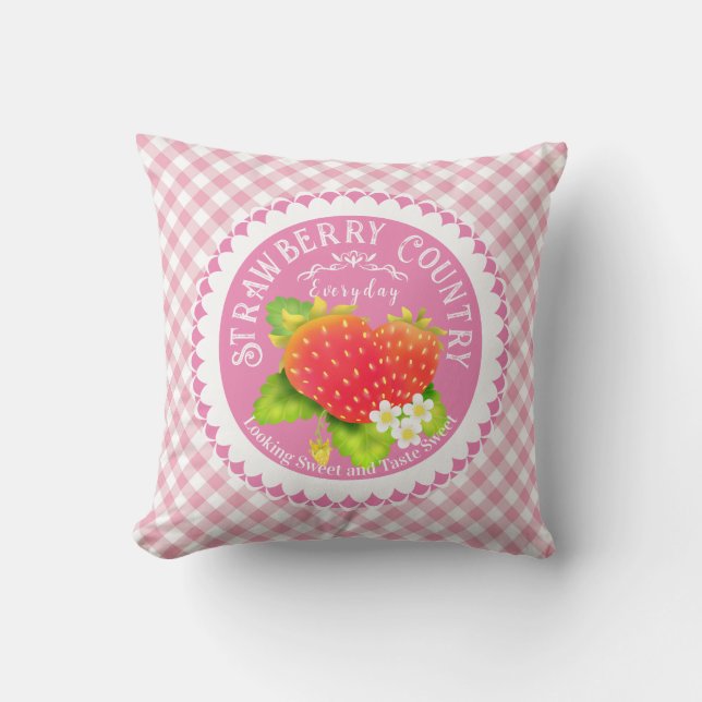 Strawberry Pink Gingham Throw Kissen (Vorderseite)