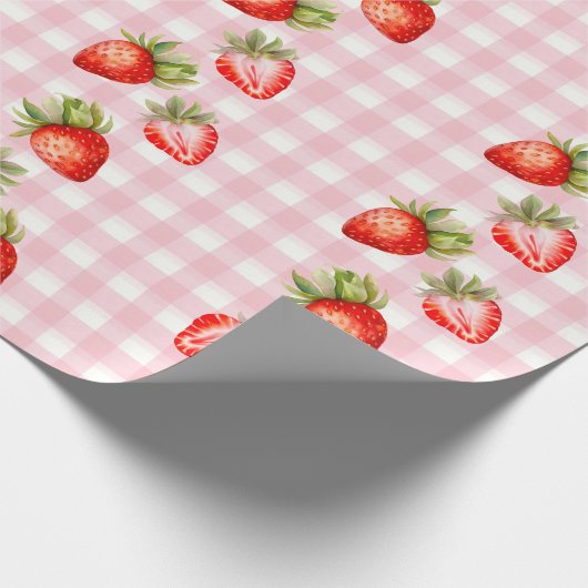 Strawberry Pink Gingham Wrapping Paper Geschenkpapier (Ecke)