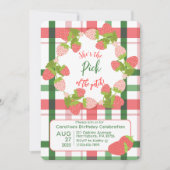 Strawberry Pink Green Kariert Geburtstag Einladung (Vorderseite)