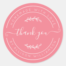 Strawberry Pink Homemade Thank You Label Runder Aufkleber