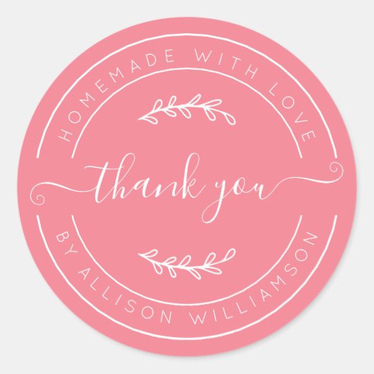 Strawberry Pink Homemade Thank You Label Runder Aufkleber (Vorderseite)