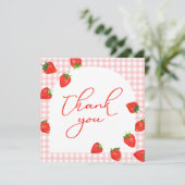 Strawberry Pink Kariert Berry Dankeskarte (Stehend Vorderseite)