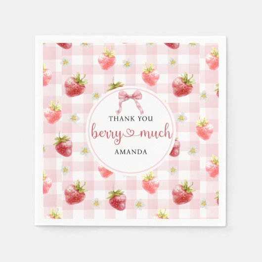 Strawberry Pink Kariert Danke Berry Much Serviette (Vorderseite)