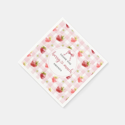 Strawberry Pink Kariert Danke Berry Much Serviette (Ecke)