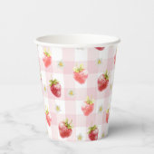 Strawberry Pink Kariert Gingham Pappbecher (Rückseite)