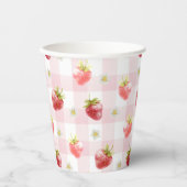 Strawberry Pink Kariert Gingham Pappbecher (Vorderseite)