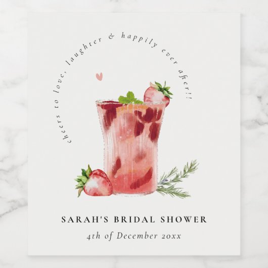 Strawberry Pink Margarita Cocktail Brautparty Weinetikett (Einzelnes Label)