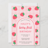Strawberry Pink Niedlich Berry Erster Geburtstag Einladung (Vorderseite)
