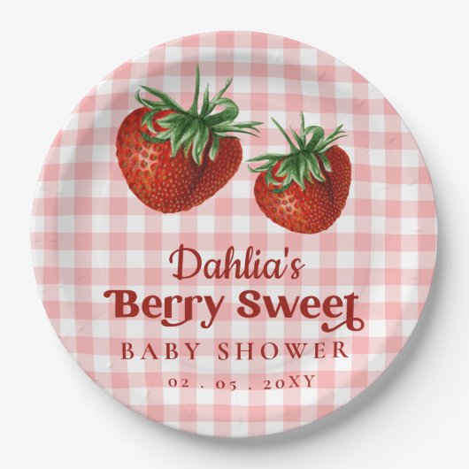Strawberry Pink Red Berry Sweet Baby Dusche Pappteller (Vorderseite)