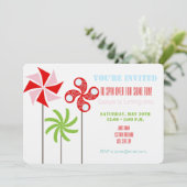 Strawberry Pinwheel Thema Geburtstag - Blue Back Einladung (Stehend Vorderseite)