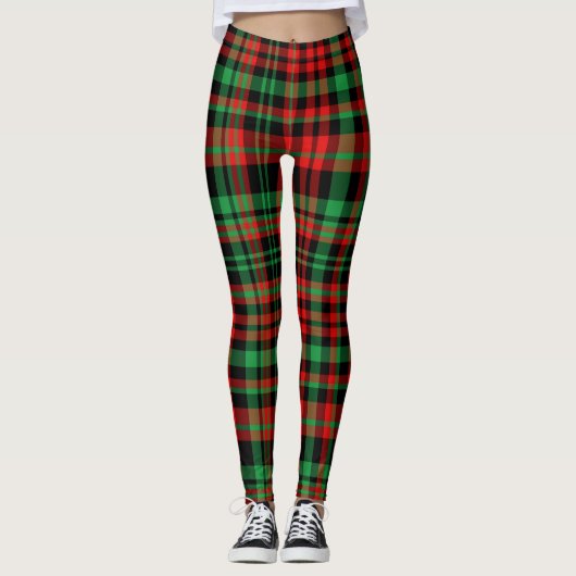 Strawberry Plaid Red and Green Christmas Outfit Leggings (Vorderseite)