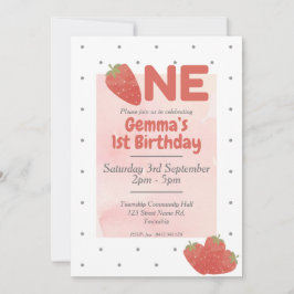 Strawberry Polka Dot 1. Geburtstag Einladung
