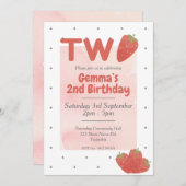 Strawberry Polka Dot TWO 2 Einladung (Vorne/Hinten)