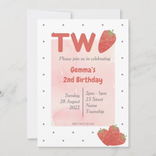 Strawberry Polka Dot TWO Einladung (Vorderseite)