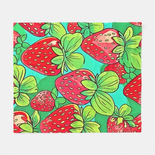 Strawberry Pop Art Pattern Fleecedecke (Vorderseite (Horizontal))