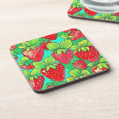 Strawberry Pop Art Pattern Getränkeuntersetzer (Linke Seite)