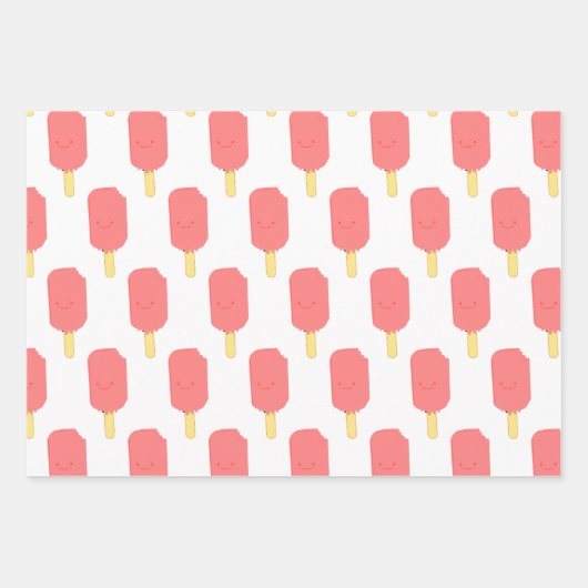 Strawberry Popsicle Niedlicher Cartoon Zeichnend Geschenkpapier Set (Vorderseite)