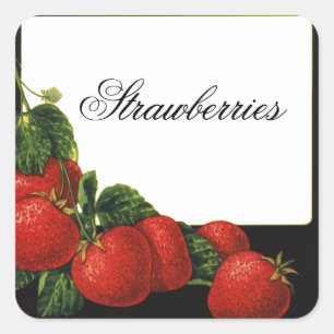 STRAWBERRY Preserve, Jam, Canning Quadratischer Aufkleber