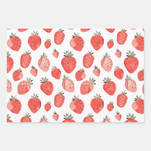 Strawberry Print/Pattern Wrapping Paper Sheets Geschenkpapier Set (Vorderseite)