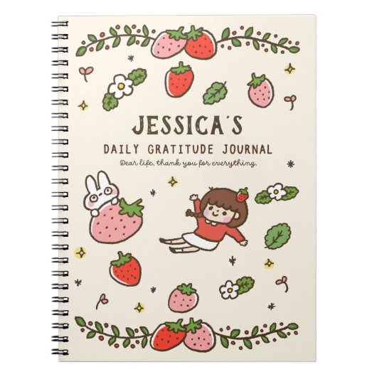 Strawberry Rabbit Dankbarkeit Journal Personalisie Notizblock (Vorderseite)
