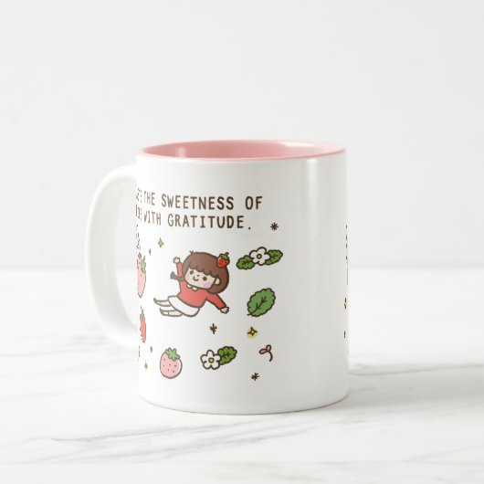 Strawberry & Rabbit Positive Message Coffee Tasse (Vorderseite Links)