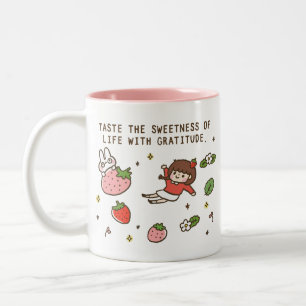 Strawberry & Rabbit Positive Message Coffee Tasse