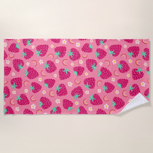 Strawberry Rainbow Daisy-Muster Strandtuch (Vorderseite)