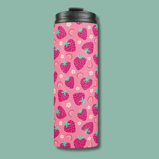 Strawberry Rainbow Daisy-Muster Thermosbecher