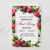Strawberry Raspberry Berry Erster Geburtstag Teil Einladung (Vorne/Hinten)