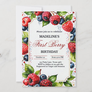 Strawberry Raspberry Berry Erster Geburtstag Teil Einladung