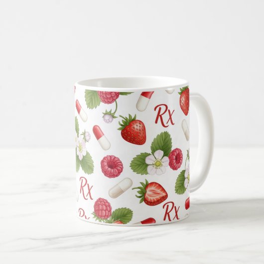 Strawberry Raspberry Botanical Pill Pattern Kaffeetasse (VorderseiteRechts)