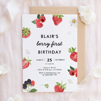 Strawberry Raspberry First Girl 1. Geburtstag Einladung
