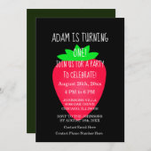 Strawberry Red Black Custom 1. Geburtstag Party Einladung (Vorne/Hinten)