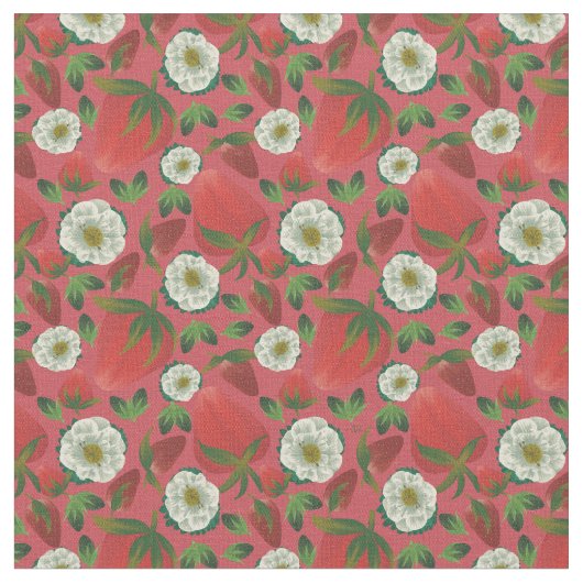 Strawberry Red Floral Muster Stoff (Nahaufnahme)