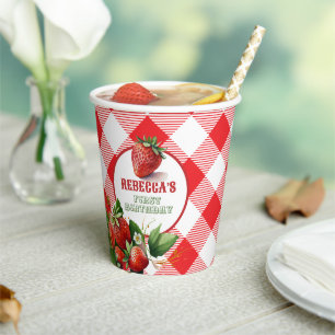 Strawberry Red Gingham Picnic Paper Cups Pappbecher