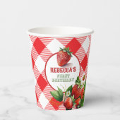 Strawberry Red Gingham Picnic Paper Cups Pappbecher (Rückseite)