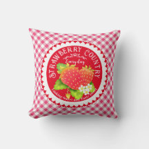 Strawberry Red Gingham Throw Pillow