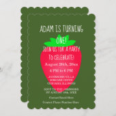 Strawberry Red Green Custom 1. Geburtstag Party Einladung (Vorne/Hinten)