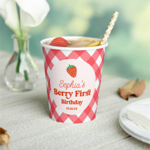 Strawberry Red Pink Berry Erster Geburtstag Party Pappbecher