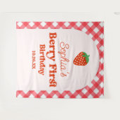 Strawberry Red Pink Berry Erster Geburtstag Party Wandteppich (Vorderseite (Horizontal))