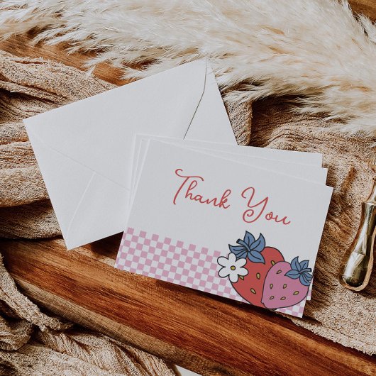 Strawberry Retro Birthday Party Dankeskarte