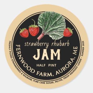 Strawberry Rhubarb Jam Jar Label Jelly Runder Aufkleber