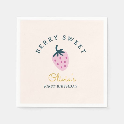 Strawberry-Rosa-Geburtstag Serviette (Vorderseite)