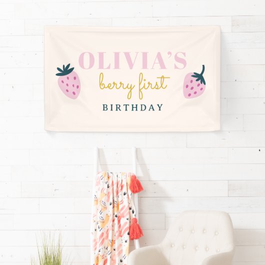 Strawberry Rosa Geburtstagsparty Banner (Insitu)