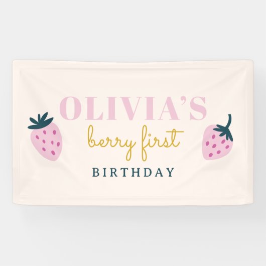 Strawberry Rosa Geburtstagsparty Banner (Horizontal)